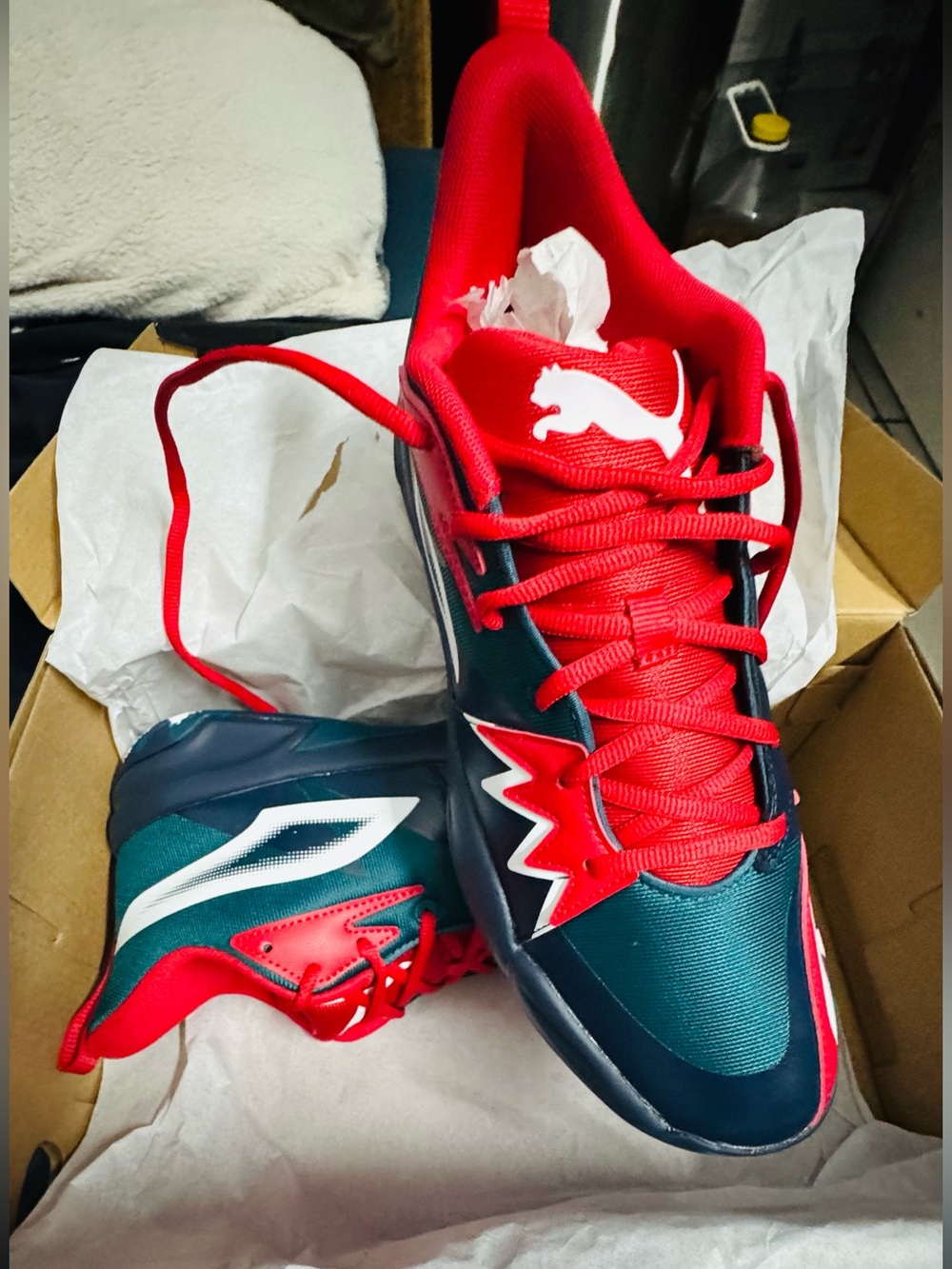 Puma Men's Red & Green Athletic Sneakers with White Logo